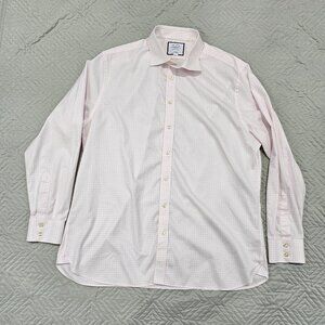 Charles Tyrwhitt Shirt Mens 18/27 Pink Long Sleeve Plaid Button Up Slim Fit
